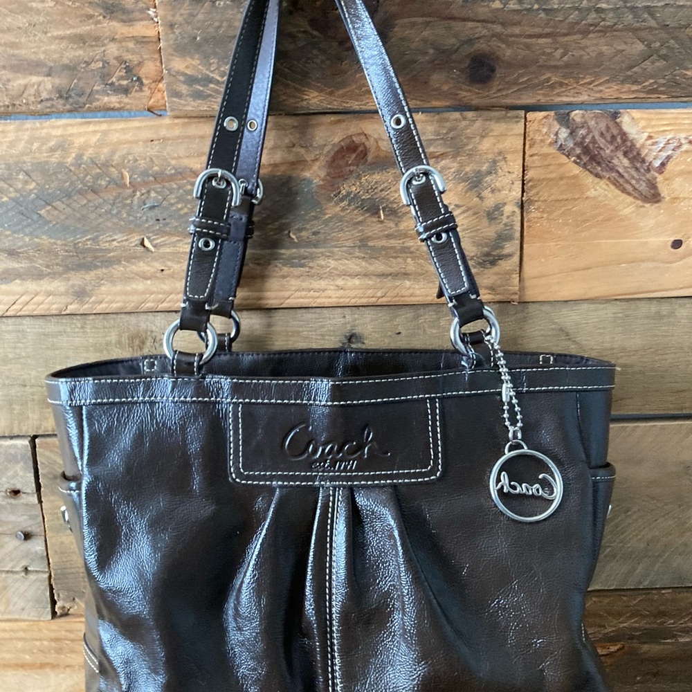 Coach Dark Brown Patented Leather Tote Bag